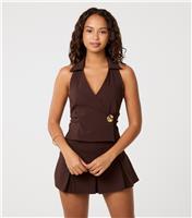 Women's Brown Buckle Detail Halterneck Top Pink Vanilla New Look