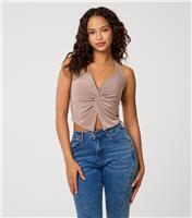 Women's Light Brown Knorted Front Halterneck Front Top Pink Vanilla New Look