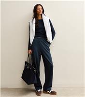 Women's Navy Premium Barrel Leg Joggers New Look