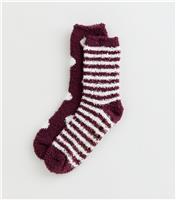 Girls' Red Textured Polka Dot Stripe Cosy Ankle Socks New Look