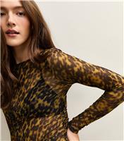 Women's Brown Tortoiseshell Mesh Long Sleeve Top New Look