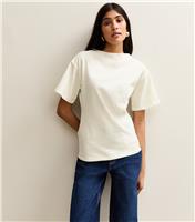Women's Cream Fitted Waist Slash Neck T-Shirt New Look