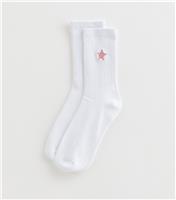 White Starfish Embroidered Ankle Socks New Look