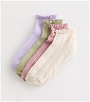 Pack of 4 Multicoloured Frilly Trimmed Trainer Socks New Look