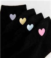 Pack of 4 Black Heart Embroidered Trainer Socks New Look