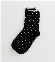 Black Polka Dot Frill Trim Socks New Look