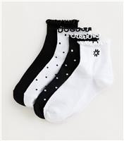 Pack of 4 Black and White Daisy Embroidered Trainer Socks New Look