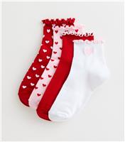 Pack of 4 Red Frill Top Heart Trainer Socks New Look
