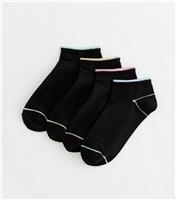 Pack of 4 Black Pastel Top Stripe Trainer Socks New Look