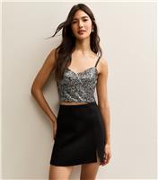 Women's Gunmetal Sequinned Soft Touch Cami Crop Top New Look