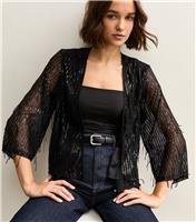 Women's Black Sequin Fringe Cardigan New Look