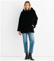 Women's Black Faux Fur Hooded Jacket Gini London New Look