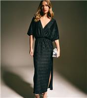 Women's Black Plisse Batwing Midaxi Dress New Look