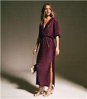 Women's Dark Purple Plisse Batwing Midaxi Dress New Look