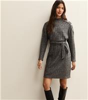 Women's Dark Grey Rib Buttoned Shoulder Mini Dress New Look