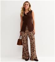 Women's Petite Brown Animal Print Textured Wide Leg Trousers New Look