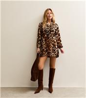 Women's Brown Animal Print Pussybow Mini Dress New Look