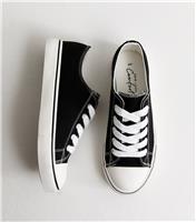 Women's Black Canvas Lace Up Trainers Vegan New Look