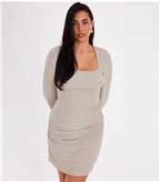 Women's Champagne Diamante Long Sleeve Mini Dress Quiz New Look