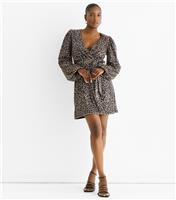 Women's Brown Animal Print Sequinned Wrap Mini Dress Gini London New Look