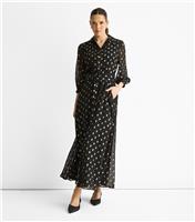 Women's Black Chiffon Foil Belt Maxi Shirt Dress Gini London New Look