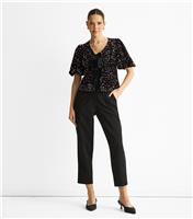 Women's Petite Black Velvet Sequin Bow Front Top Gini London New Look