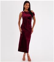 Women's Dark Red Velvet Midaxi Dress Quiz New Look