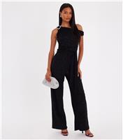 Women's Black Glitter Off The Shoulder Jumpsuit Quiz New Look