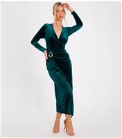 Women's Dark Green Velvet Wrap Midaxi Dress Quiz New Look
