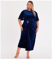 Women's Navy Velvet Buckle Midaxi Dress Quiz New Look