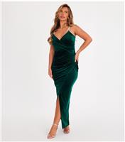 Women's Dark Green Velvet Diamante Chain Strap Maxi Dress Quiz New Look