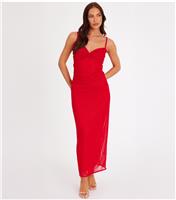 Women's Bright Red Glitter Mesh Midaxi Dress Quiz New Look