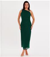 Women's Dark Green Sparkly Mesh Midaxi Dress Quiz New Look