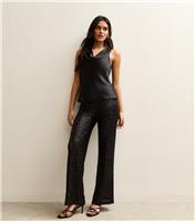 Women's Black Sequin Soft Touch Wide Leg Trousers New Look