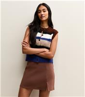 Women's Dark Brown Jersey Front Split Mini Skirt New Look