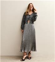 Women's Silver Foil Pleated Midi Skirt New Look