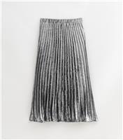 Women's Petite Silver Foil Pleated Midi Skirt New Look