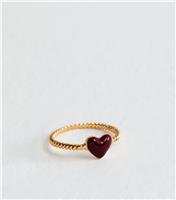Gold Tone Twisted Enamel Heart Ring New Look