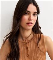 Women's Tan Lightweight Rib Button Vest Top New Look