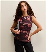 Girl Red Floral Mesh Top New Look