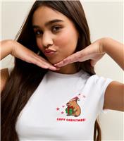 Girls' White Capy Christmas Capybara Print Baby Tee T-Shirt New Look