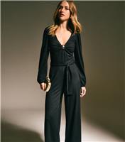 Women's Black Long Sleeve Crinkle Jumpsuit New Look