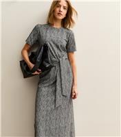 Women's Grey Bark Print Belted T-Shirt Midi Dress New Look