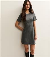 Women's Grey Pinstriped Short Sleeve Mini Dress New Look