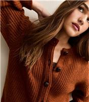 Women's Burnt Orange Rib Knit Cardigan New Look