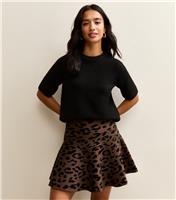 Women's Petite Brown Animal Pattern Flared Mini Skirt New Look