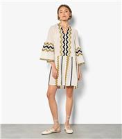 Women's Stone Zigzag Pattern Bell Sleeve Mini Dress Apricot New Look