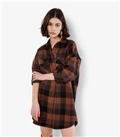 Women's Brown Checked Double Pocket Shirt Dress Apricot New Look