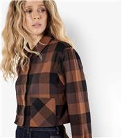 Women's Brown Check Cropped Shirt Apricot New Look