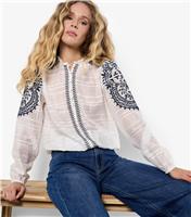 Women's White Floral Embroidered Ruffle Neck Top Apricot New Look